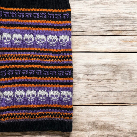 Halloween kirjoneule tuubihuivi. Neuleohje.