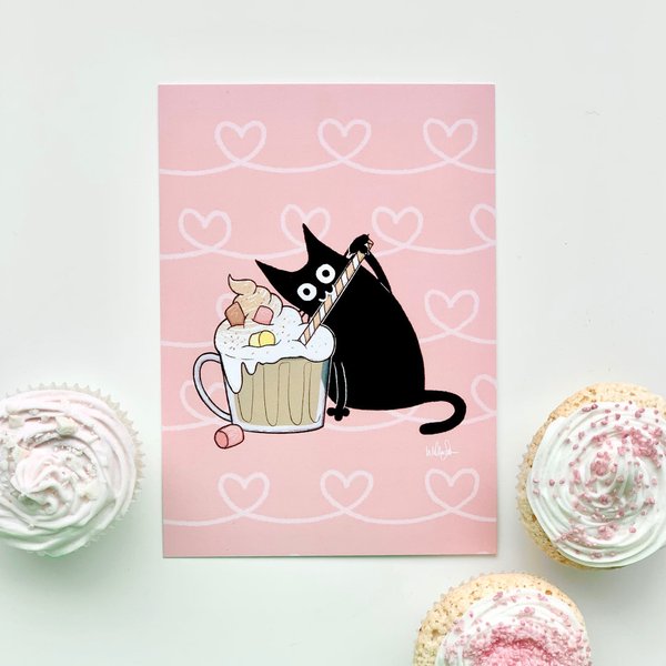 Kaakao, postikortti, MustaKissa Design