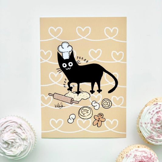 Leipurikissa, postikortti, MustaKissa Design